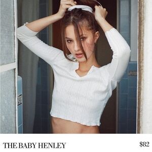 NWT Cou Cou Intimates White Baby Henley Top Pointelle Cropped Size S